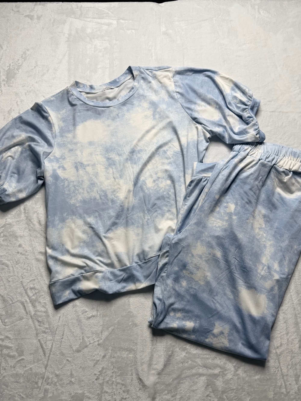 Women's Tie-Dye Short Sleeve Pajama Set in Blue and White XL (16)